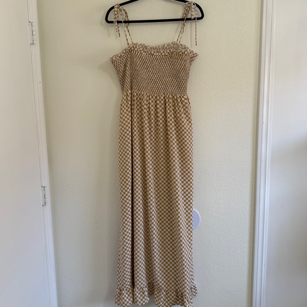 Pink Lily Beige Checkered Maxi Dress